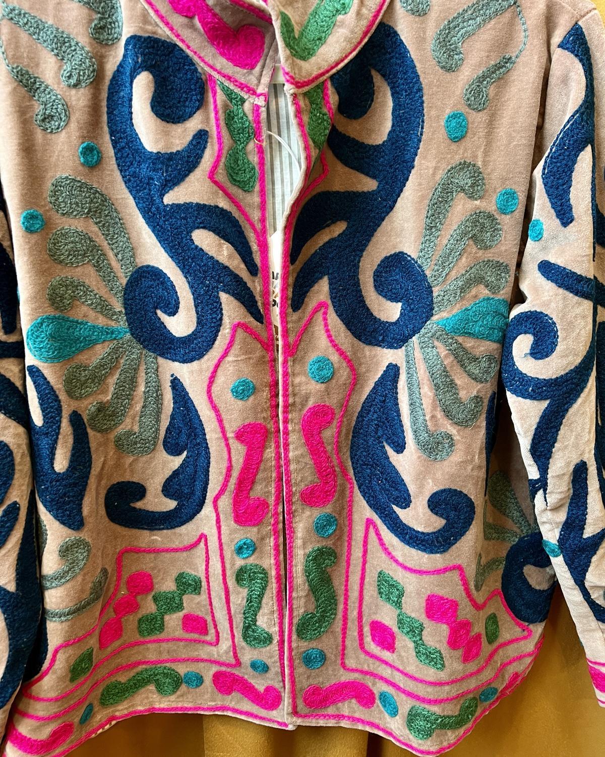 Txtile Dusty Pink Velvet Jacket with Embroidered Flourishes