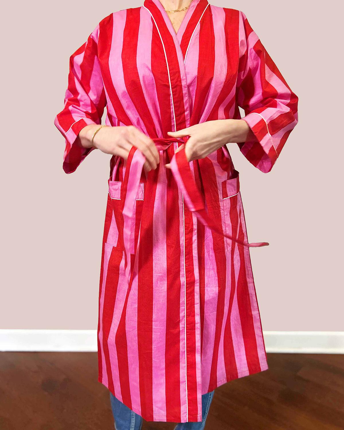 Txtile Lightweight Cotton Robe - Wild Poppy Stripe Print