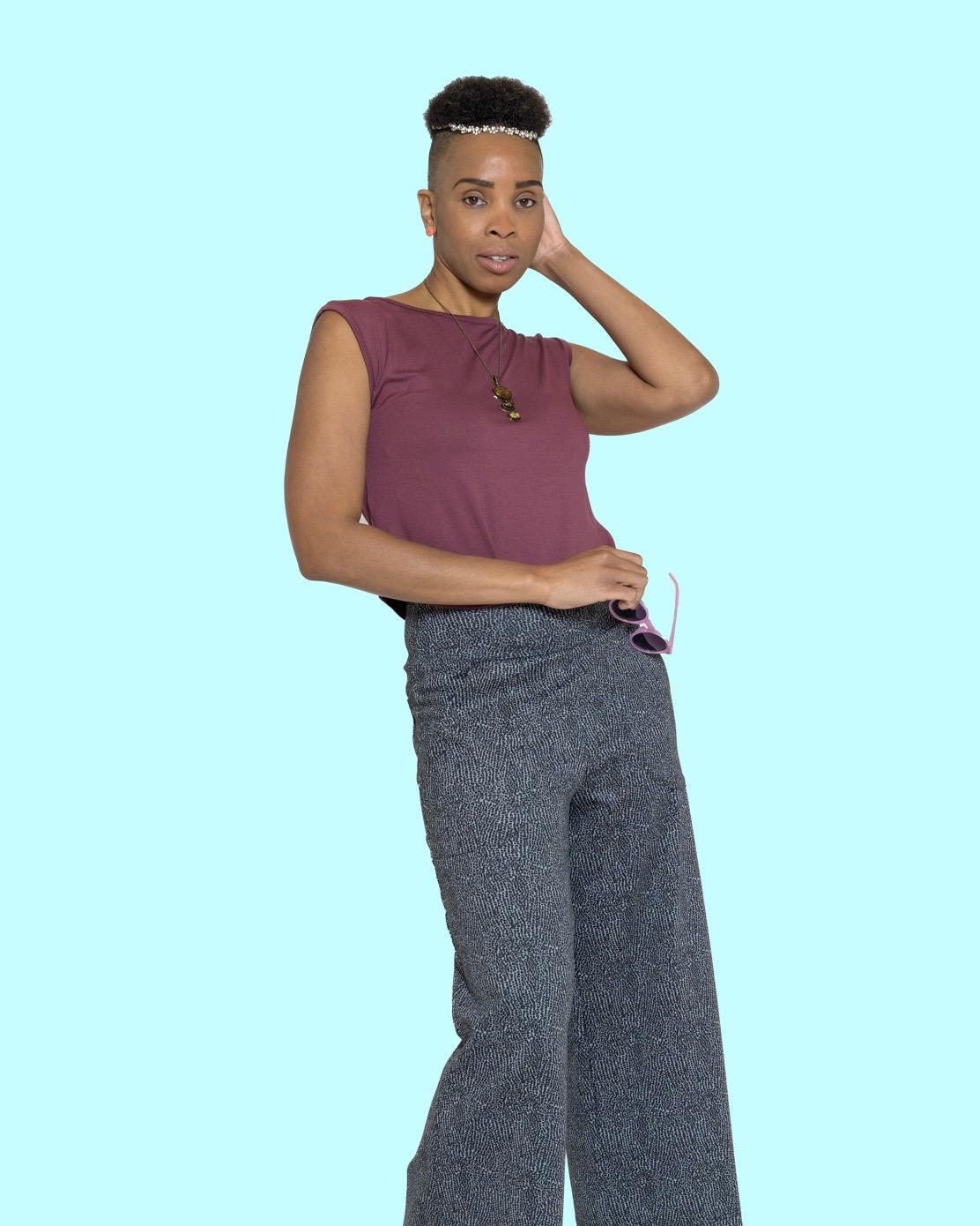 Squasht Henri Wide Leg Trousers (Cropped) Gray Speckles - SALE - Size XL