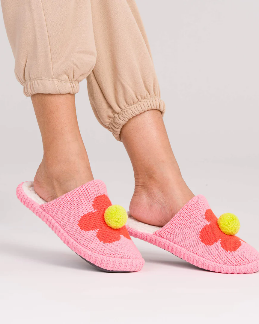Verloop Flower Pom Slide Slippers in Pink
