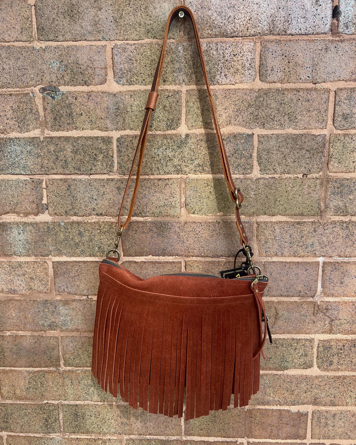 Vallente Leather Fringe Handbag in Deep Rust