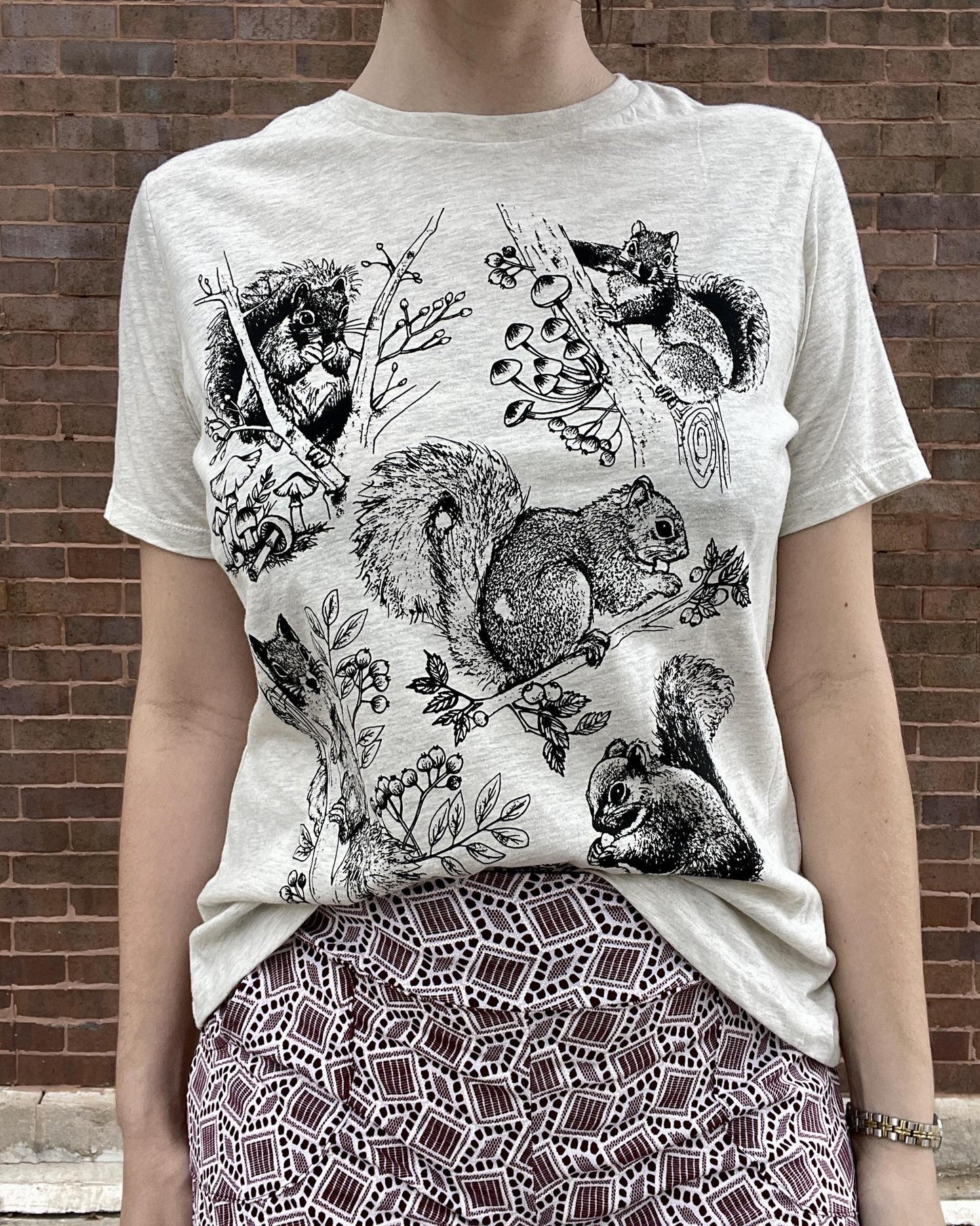 Mad Love Heather Natural Tee with Squirrels