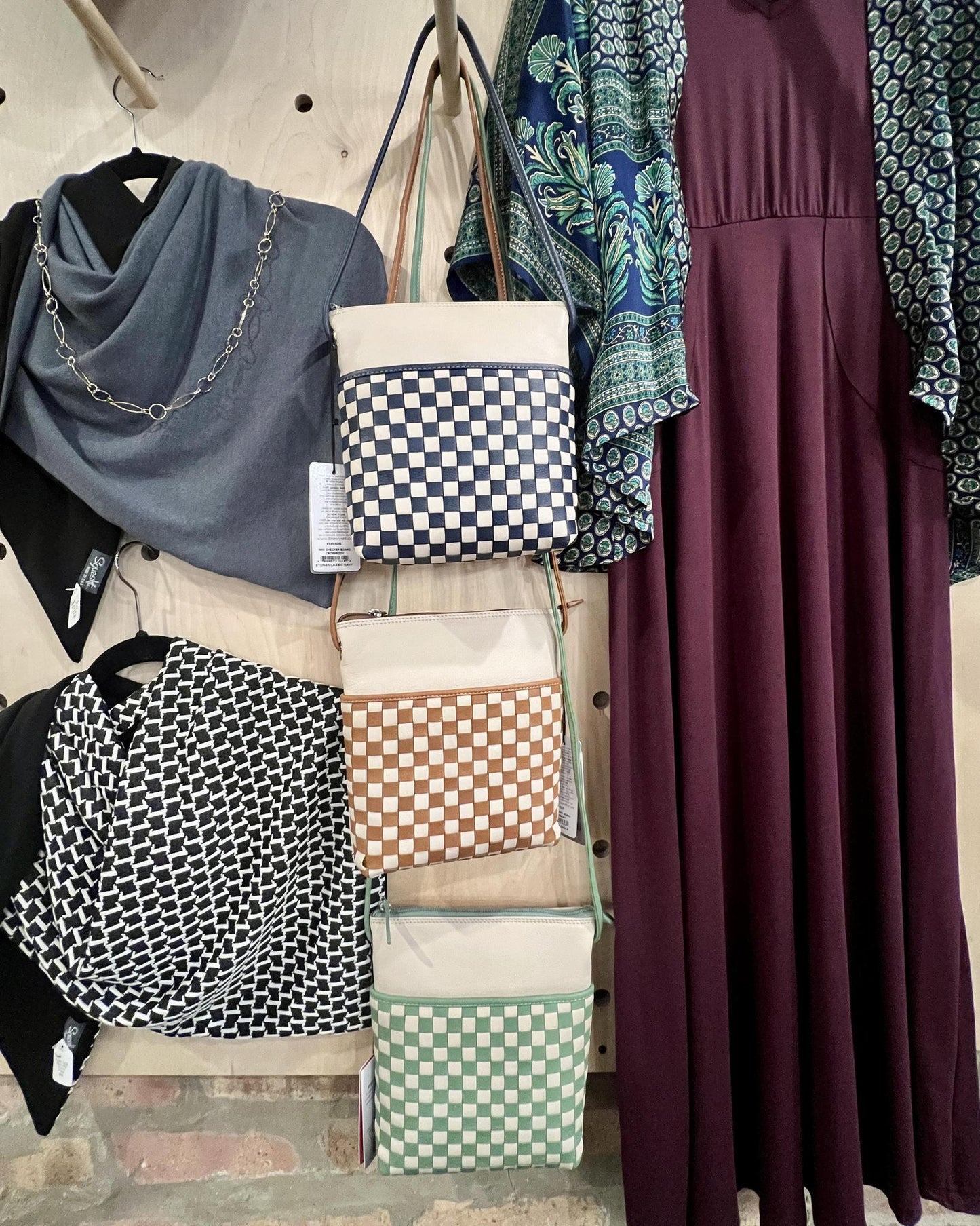 ili Mini Checkerboard Crossbody Bag in Cream and Navy