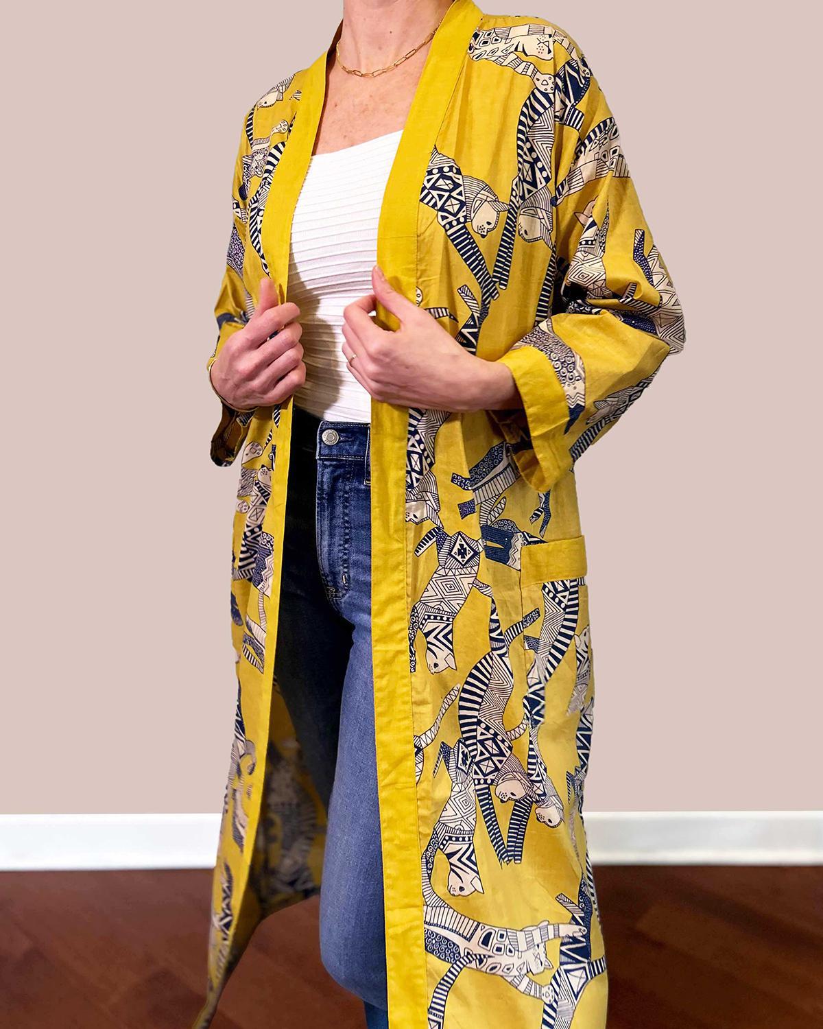Txtile Lightweight Cotton Robe - Cosmic Cats Print