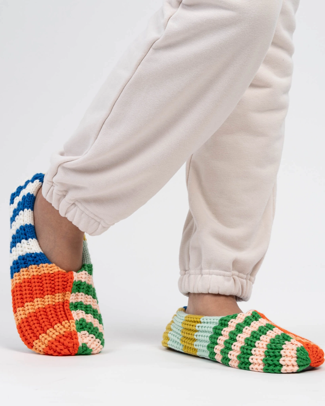 Verloop Patchwork Stripe Rib Slippers in Rainbow
