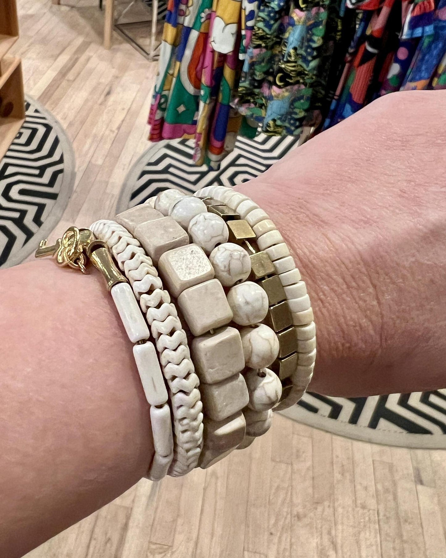 David Aubrey White Magnesite and Brass Wrap Bracelet