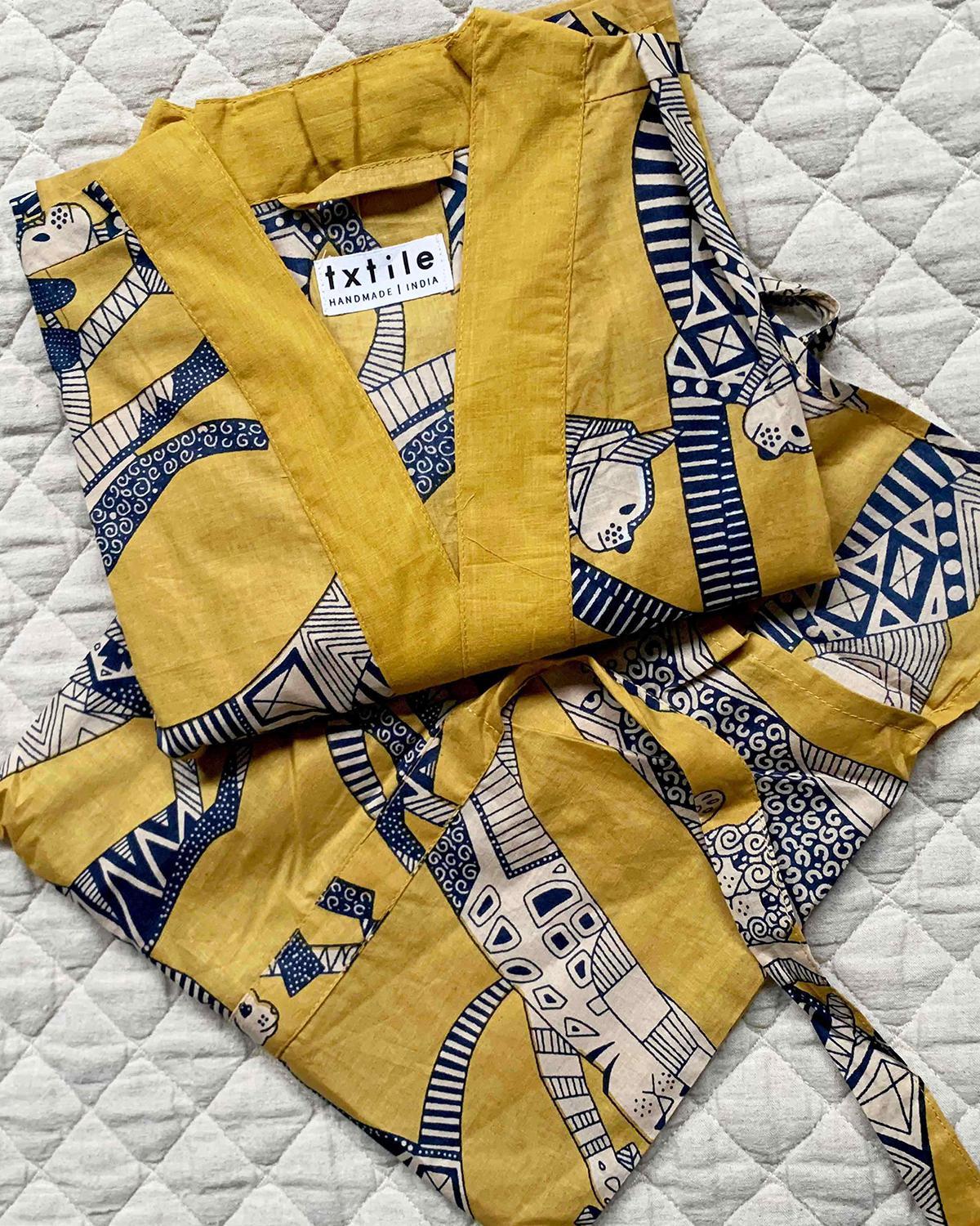 Txtile Lightweight Cotton Robe - Cosmic Cats Print