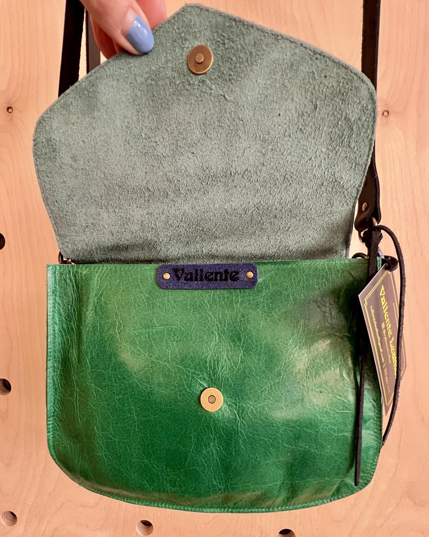 Vallente Leather Chevron Handbag - Vibrant Green Leather w/ Complimentary Chevrons