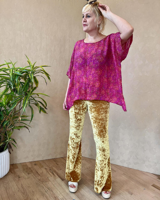 Indie Ella Camille Oversized Silk Top in Fuschia Pixels