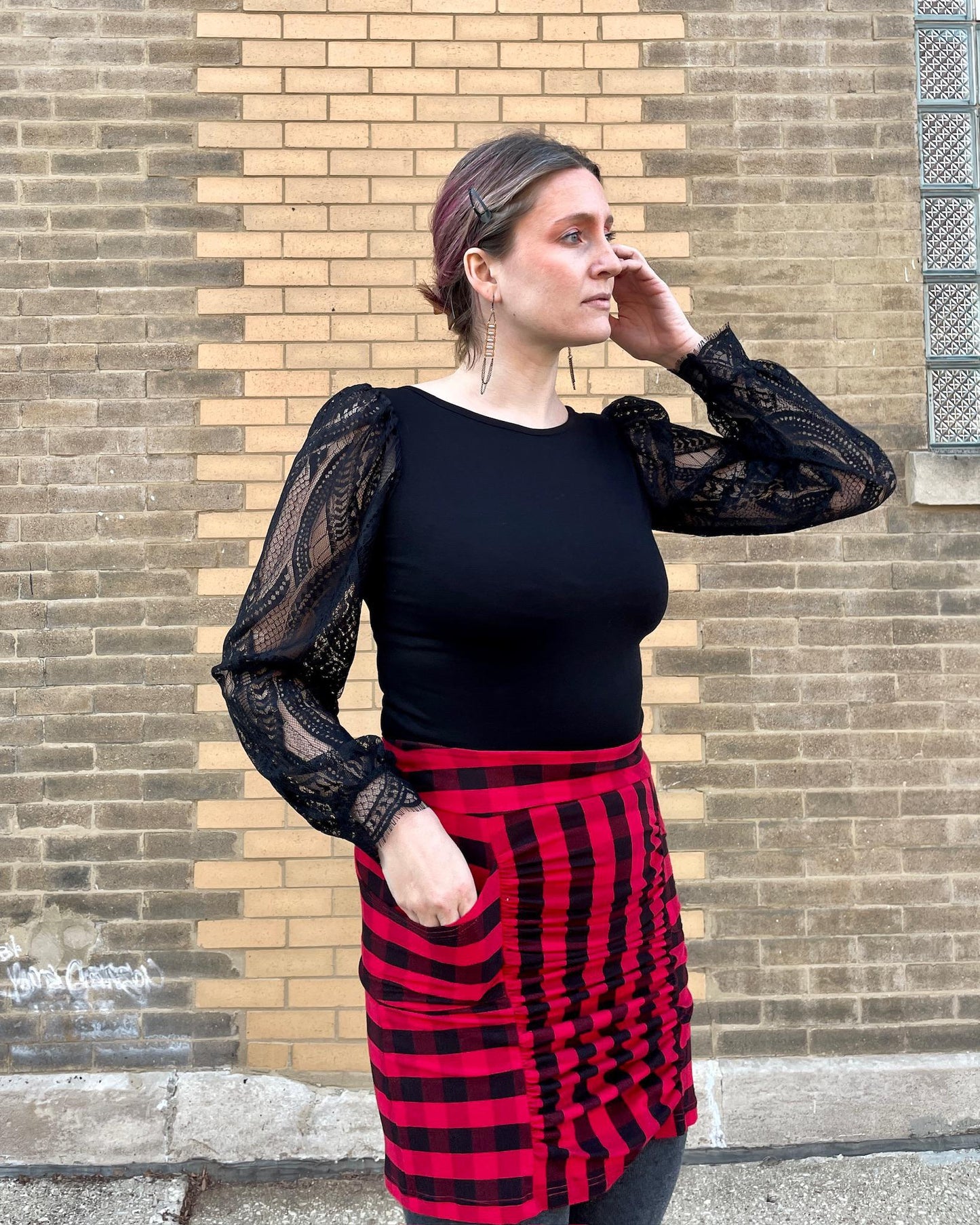 Squasht Lexi Scalloped Lace Sleeve Top in Black