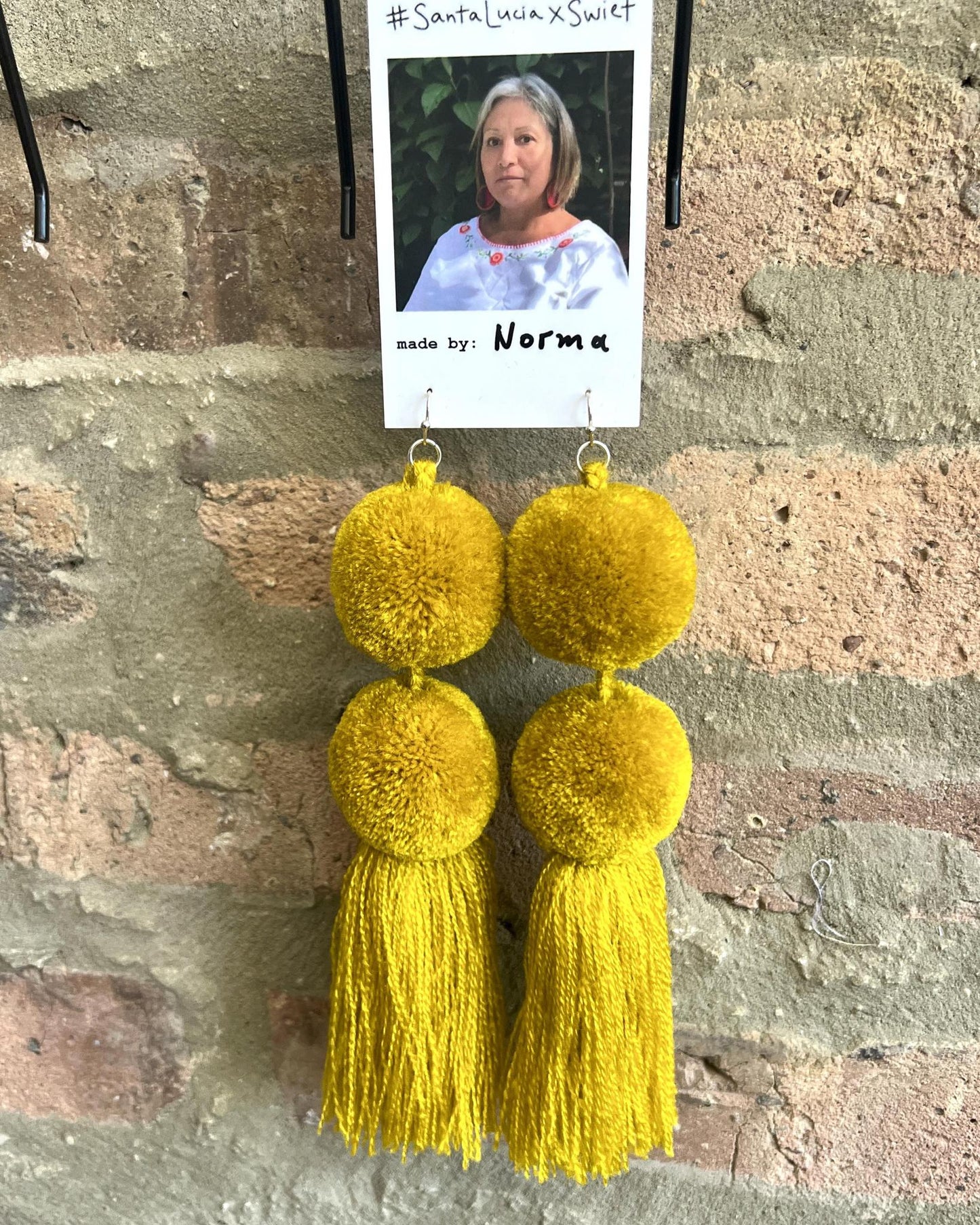 SWIETstuff Extra Large Pom Pom Earrings Mustard Gold