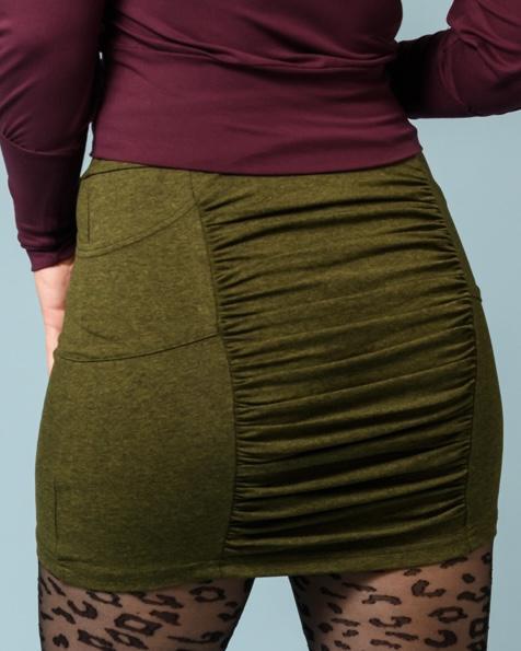 Squasht Ruched Mini Skirt in Olive Green