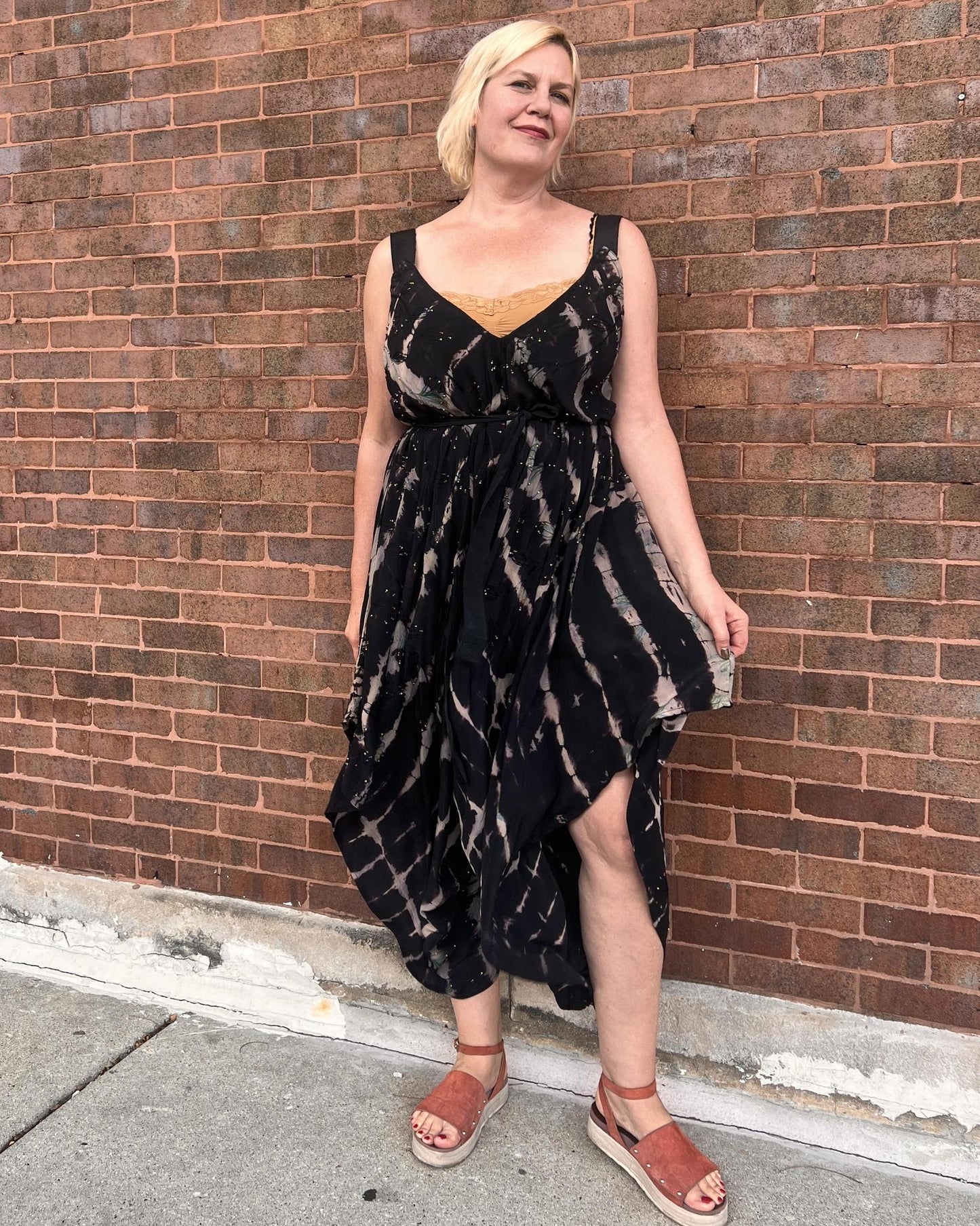 Indie Ella Zatanna Boho Silk Jumpsuit in Midnight Noir Tie-Dye