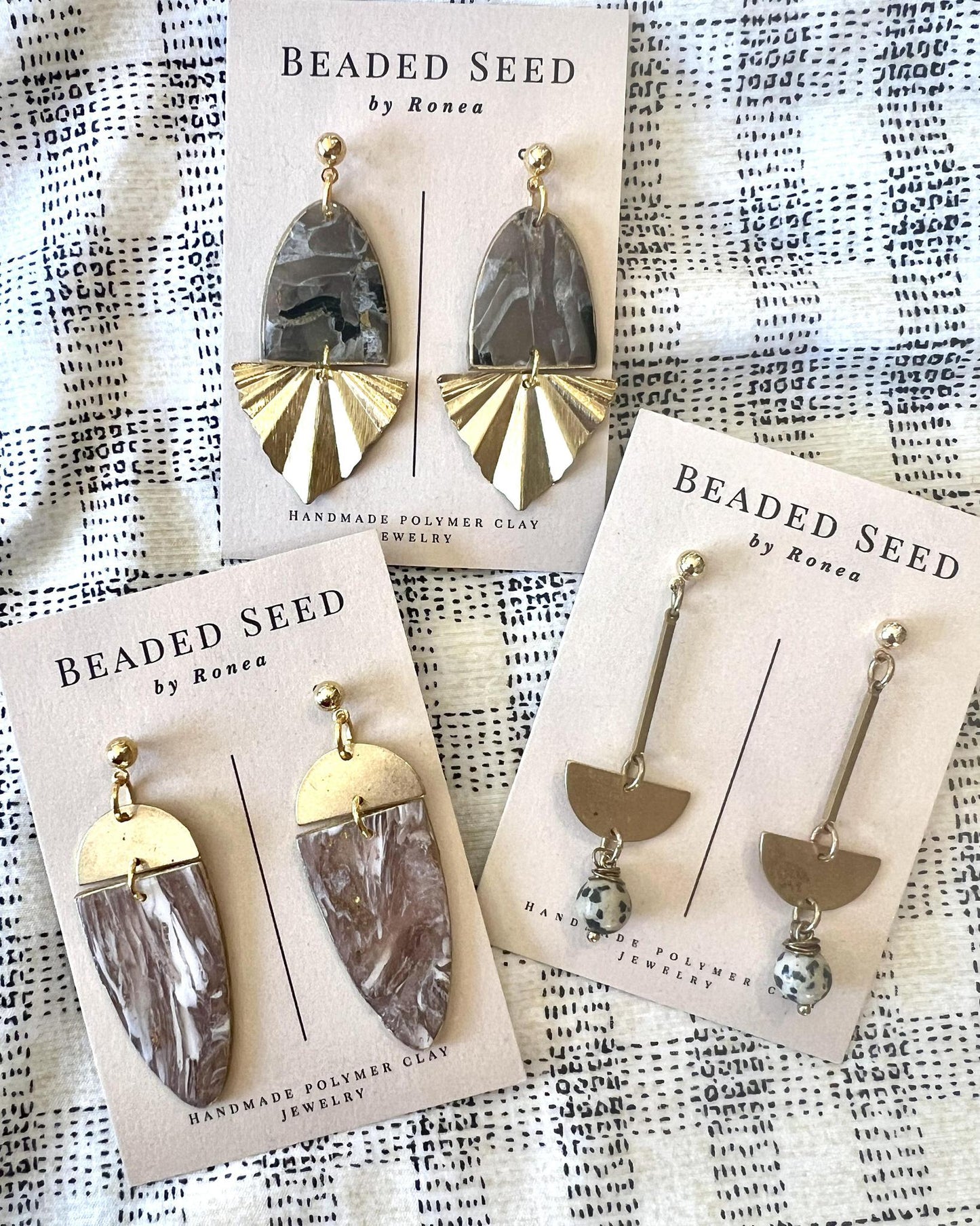Beaded Seed by Ronea Dalmation Jasper & Brass Drop Earrings