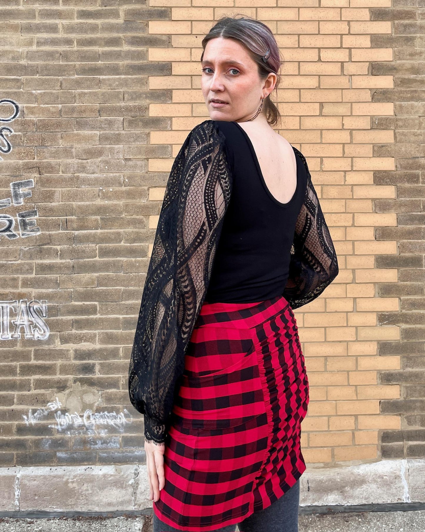 Squasht Lexi Scalloped Lace Sleeve Top in Black