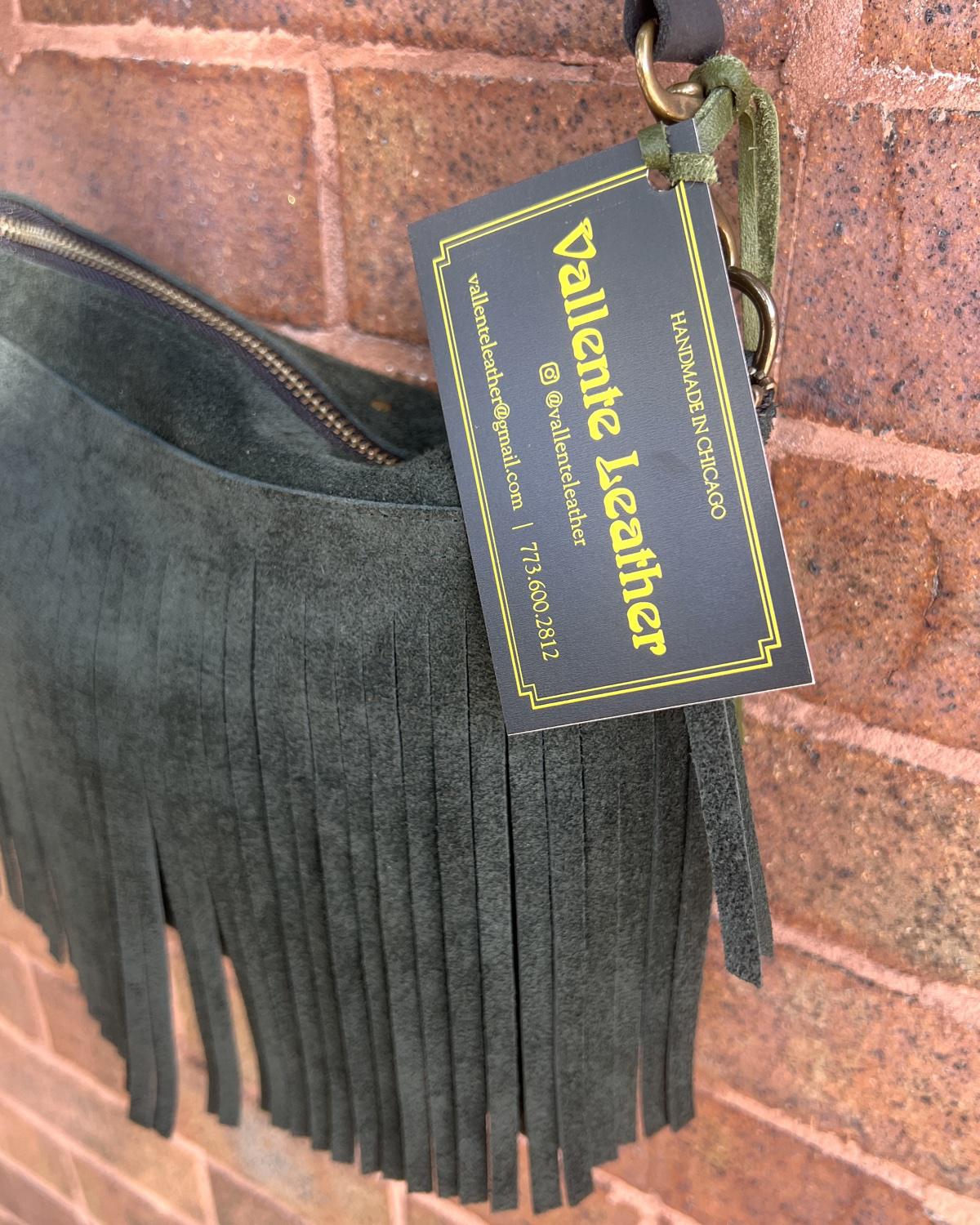 Vallente Leather Fringe Handbag in Forest Green