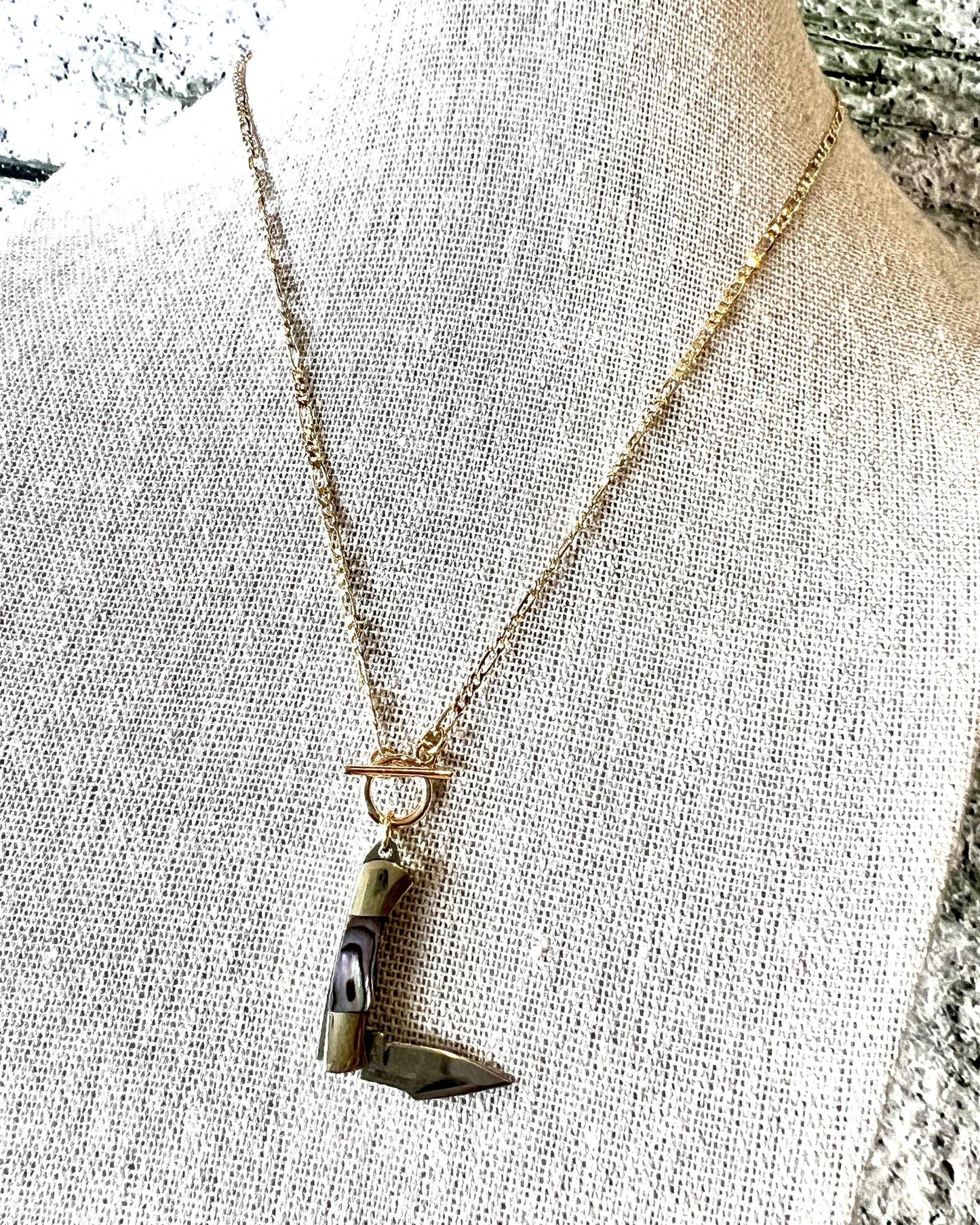 1979 Jewelry Knife Necklace 1-inch Multi-Colored Abalone - 14kt GF chain