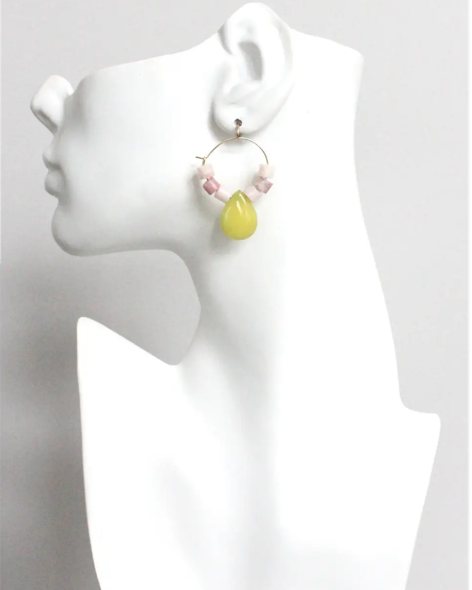 David Aubrey Rhodochrosite and Jade Hoop Earrings