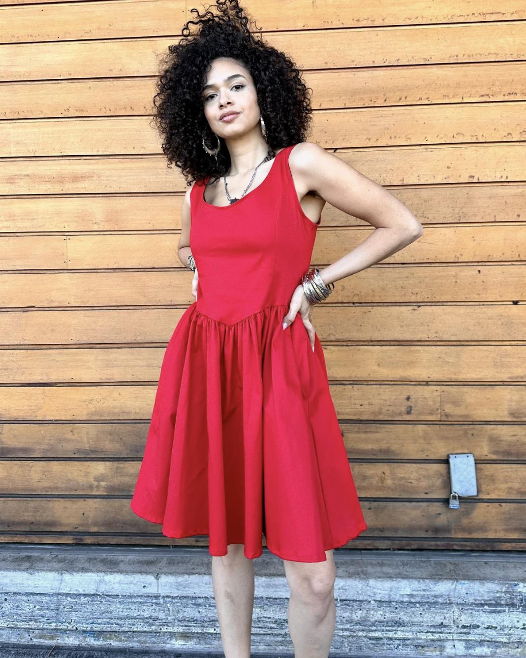 Nooworks Mini Misty Dress in Red Twill - SALE - Last One - Size Medium