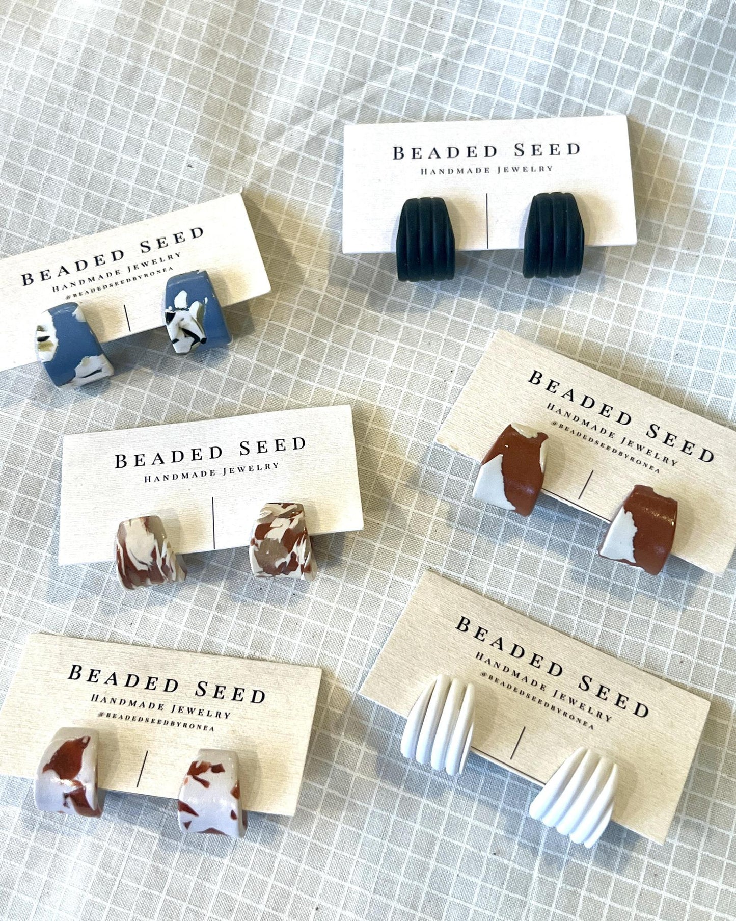 Beaded Seed by Ronea Maison Earrings - White Ridged Hoops