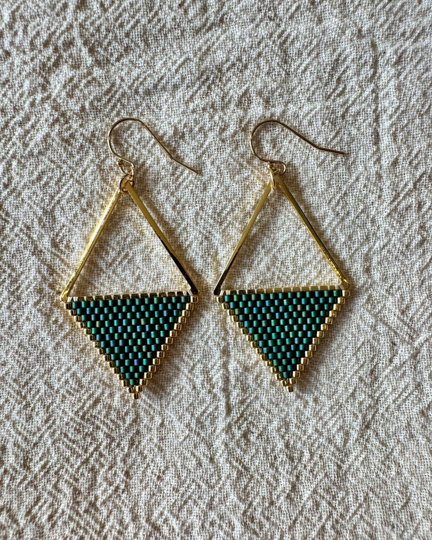 SV Beads Medium Japanese Beaded Earrings in Forest Green