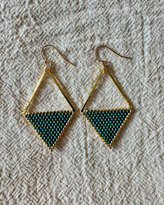 SV Beads Medium Japanese Beaded Earrings in Forest Green