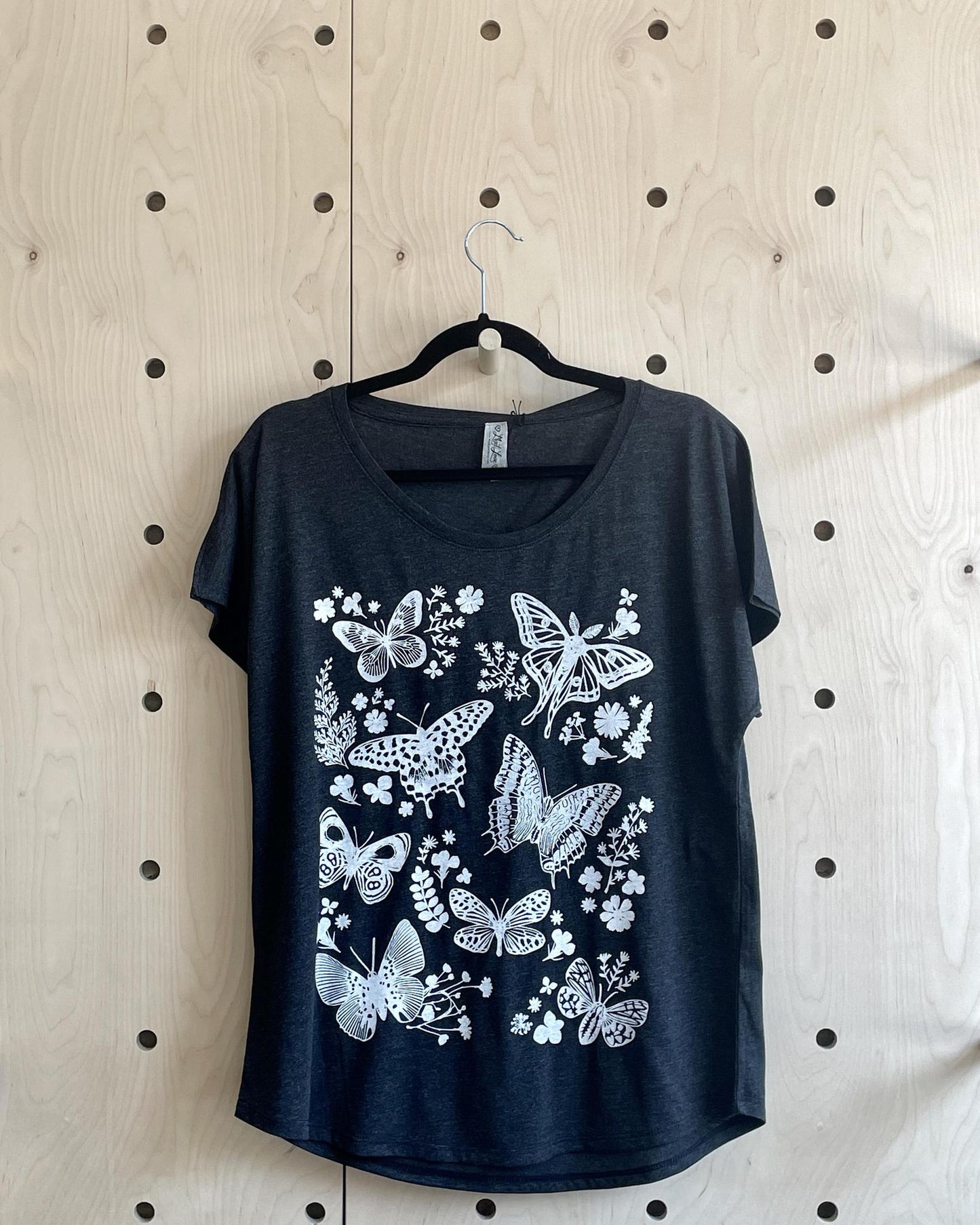 Mad Love Black Dolman Top with Moths & Butterflies - size Small
