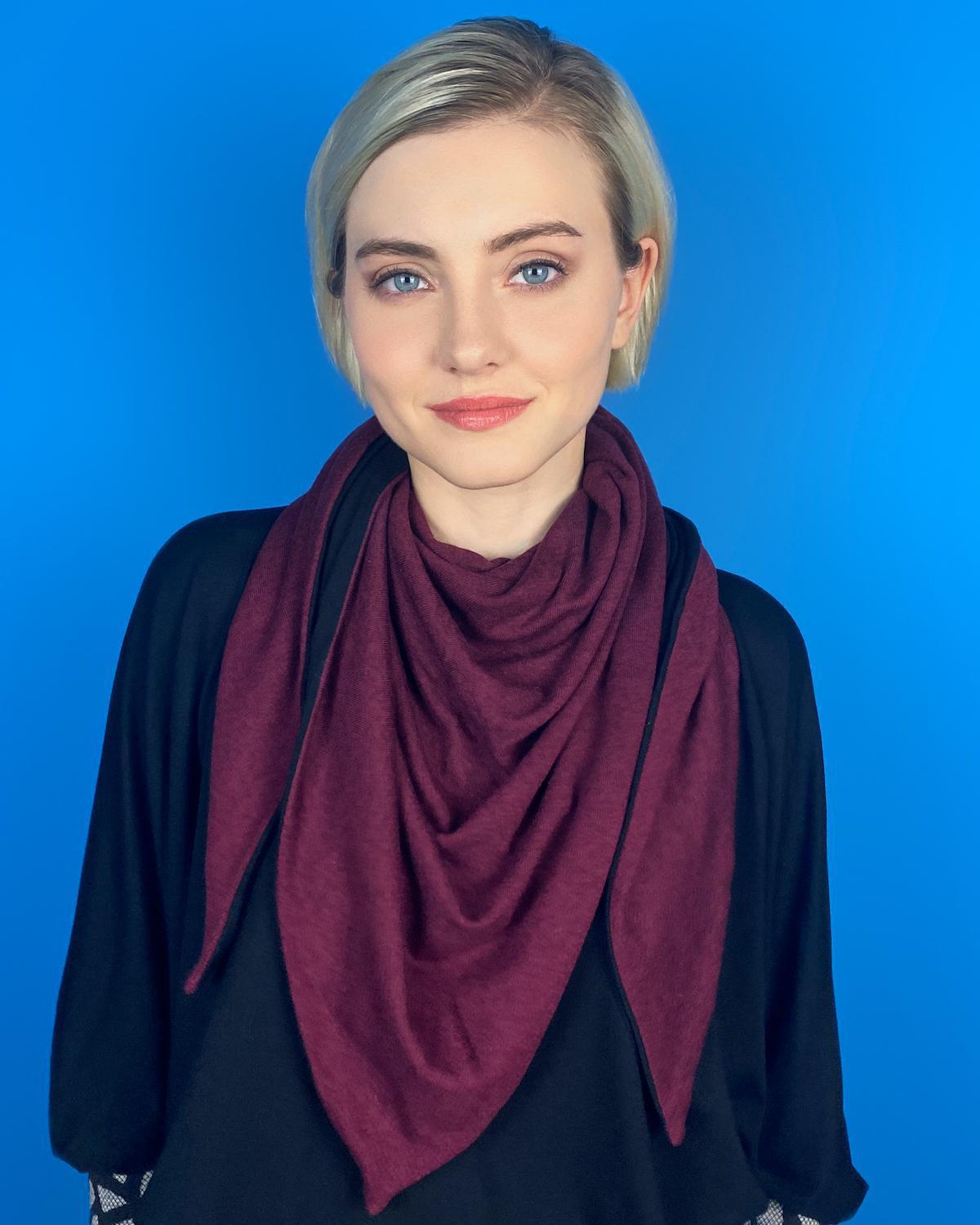 Squasht Reversible Triangle Scarf in Soft Modal Sweater Knit - Burgundy and Black