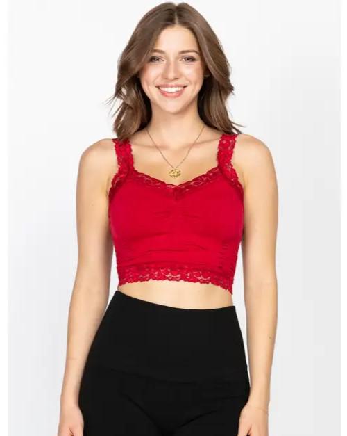 M Rena Seamless Crop Cami Corset Look with Lace in Red Door