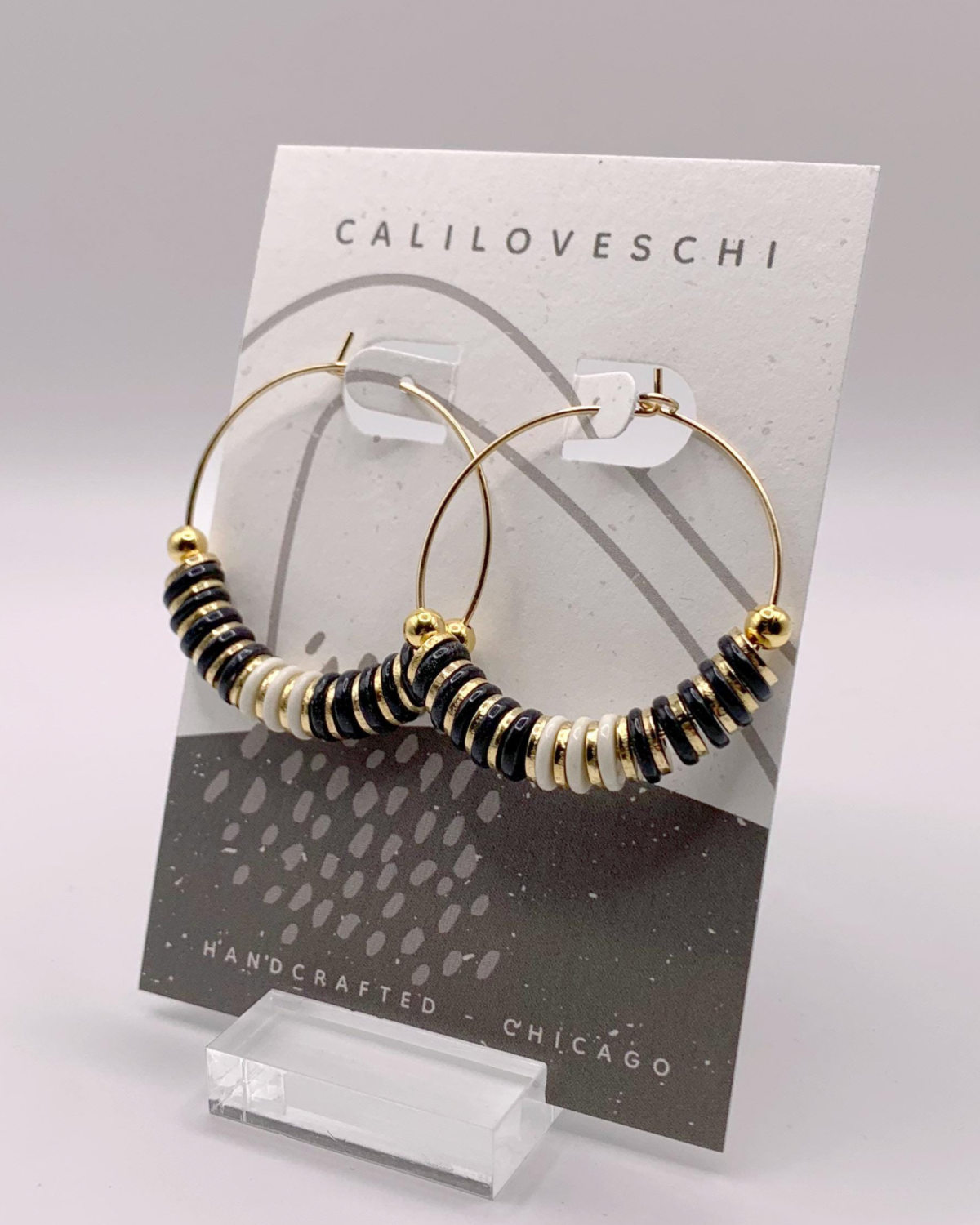 caliLOVESchi - 14kt Gold Hoops - Ebony and Ivory