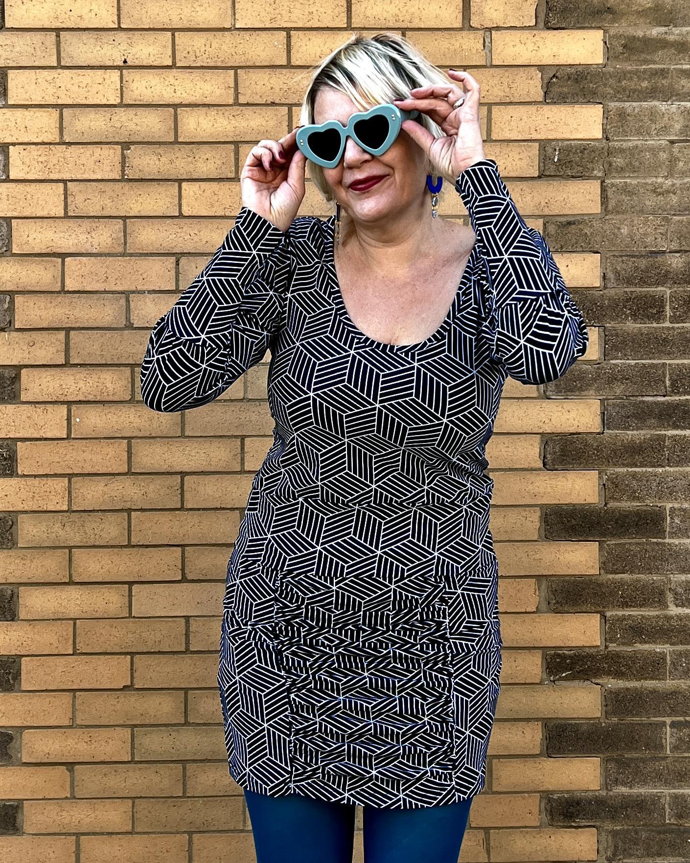 Squasht Debbie Top Black and White Linear Block Print - SALE