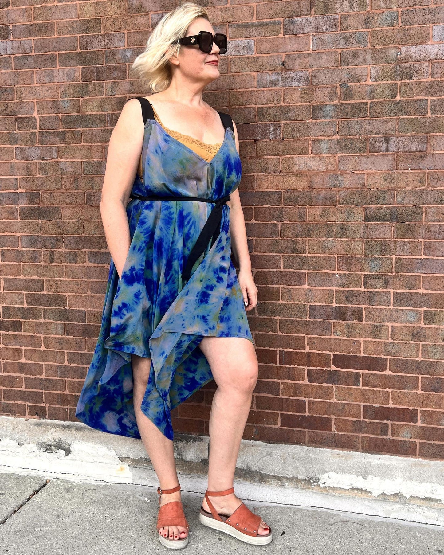 Indie Ella Zatanna Boho Silk Jumpsuit in Oceanic Blue Tie-Dye