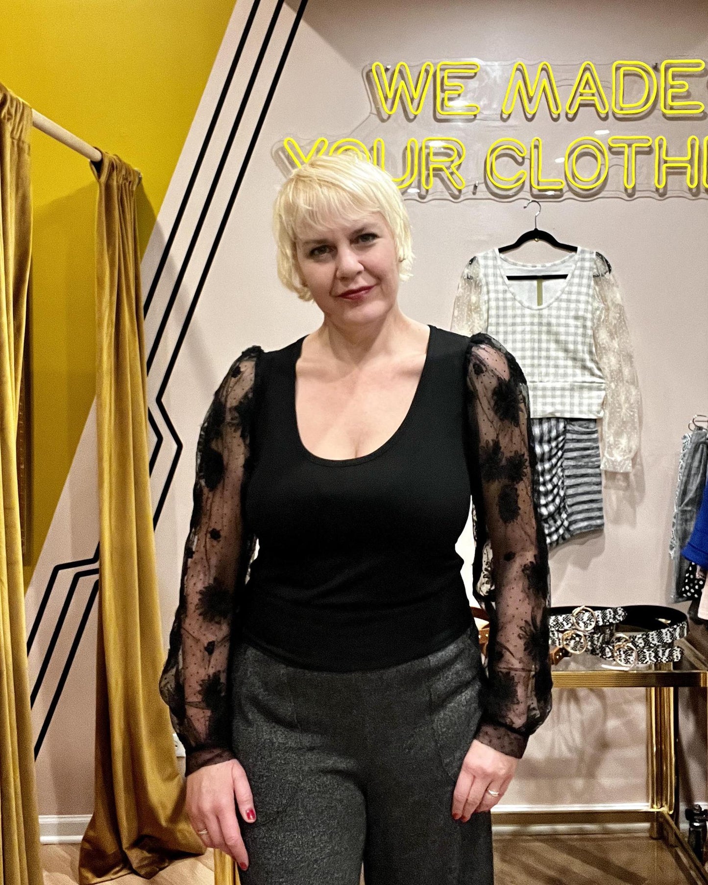 Squasht Lexi Lace Sleeve Top in Noir Black - Last One - Size Small - FINAL SALE