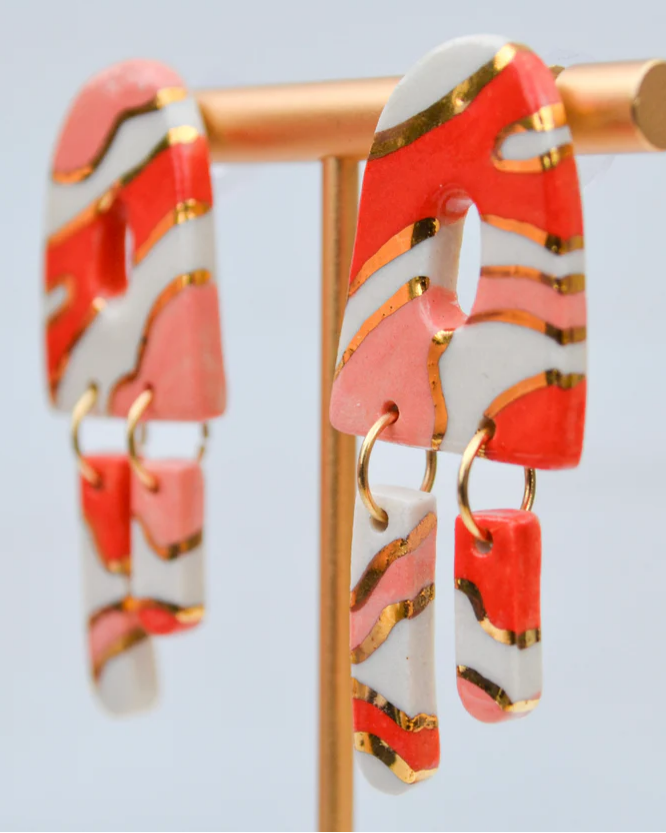 Lilikoi Project Red and Pink Swirl Dangle Earrings