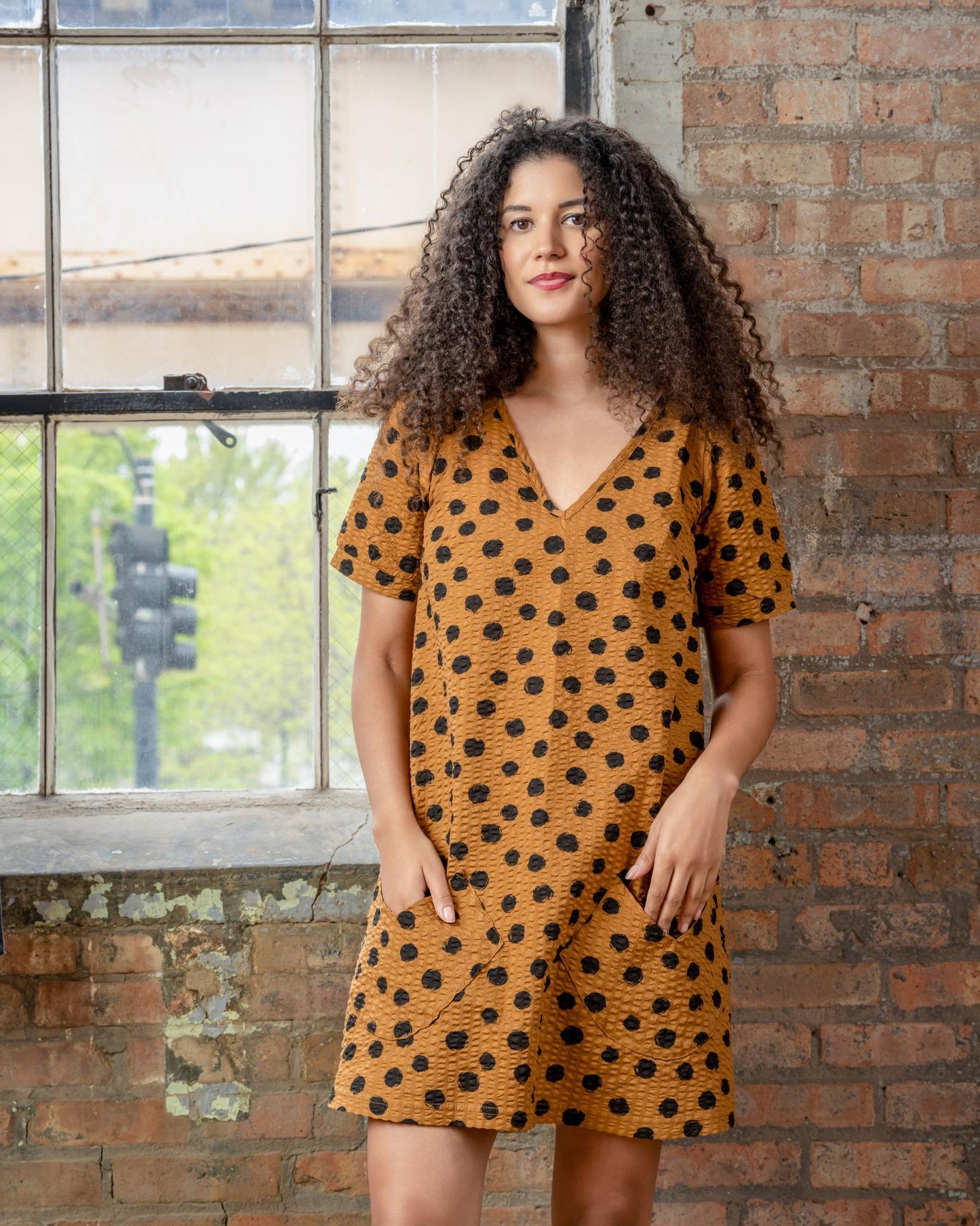 Squasht Winifred Dress Caramel with Black Dots Cotton Ripple