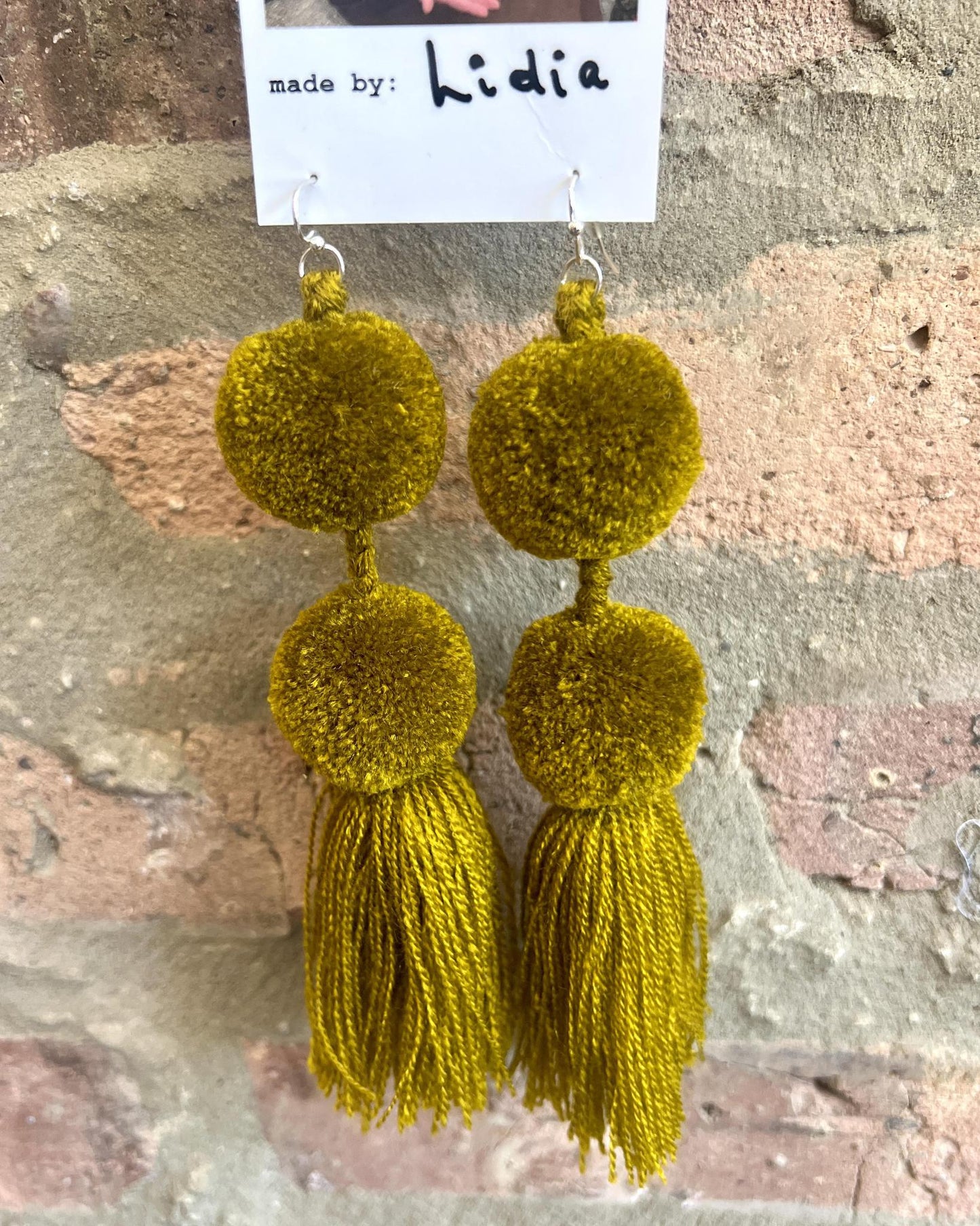 SWIETstuff Large Pom Pom Earrings Olive Green