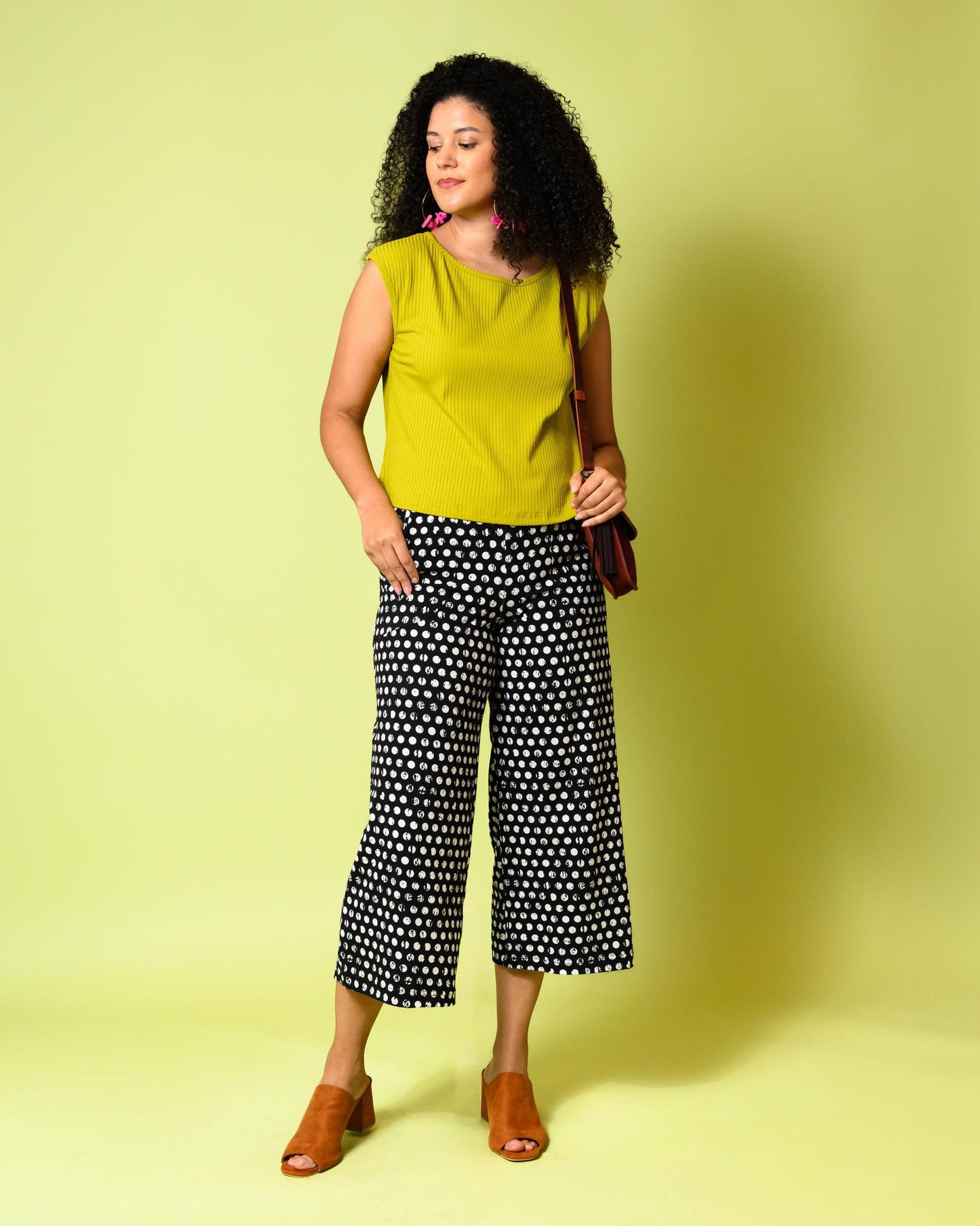 Squasht Wide Leg Pants (Cropped) in Black & White Distressed Polka Dots