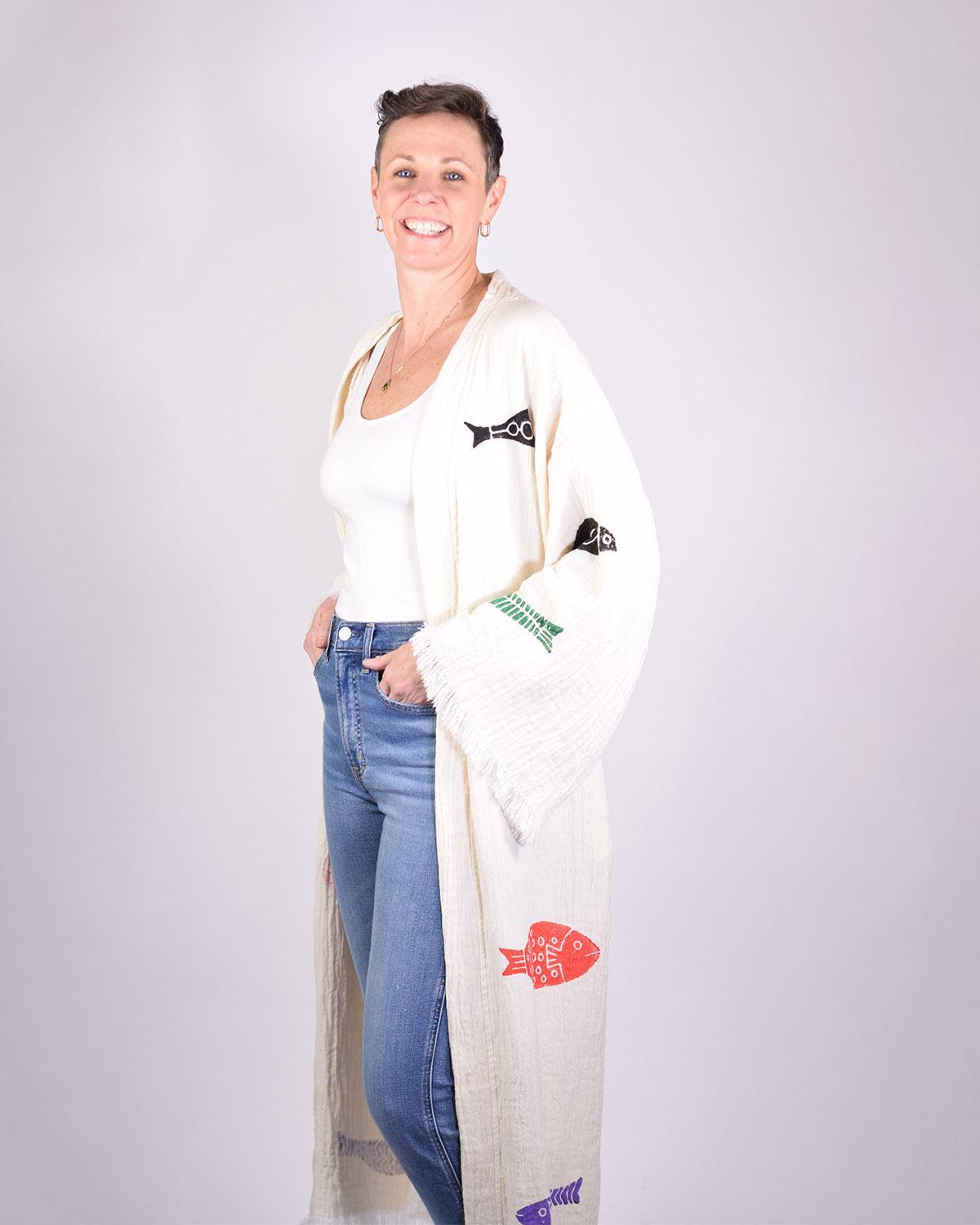 Txtile Luxury Turkish Cotton Kimono/Robe in Fish Party