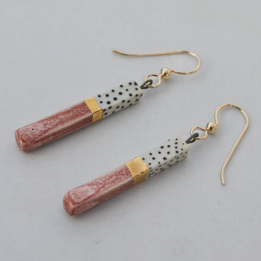 Lilikoi Project Porcelain Bar Earrings Dotted Rose