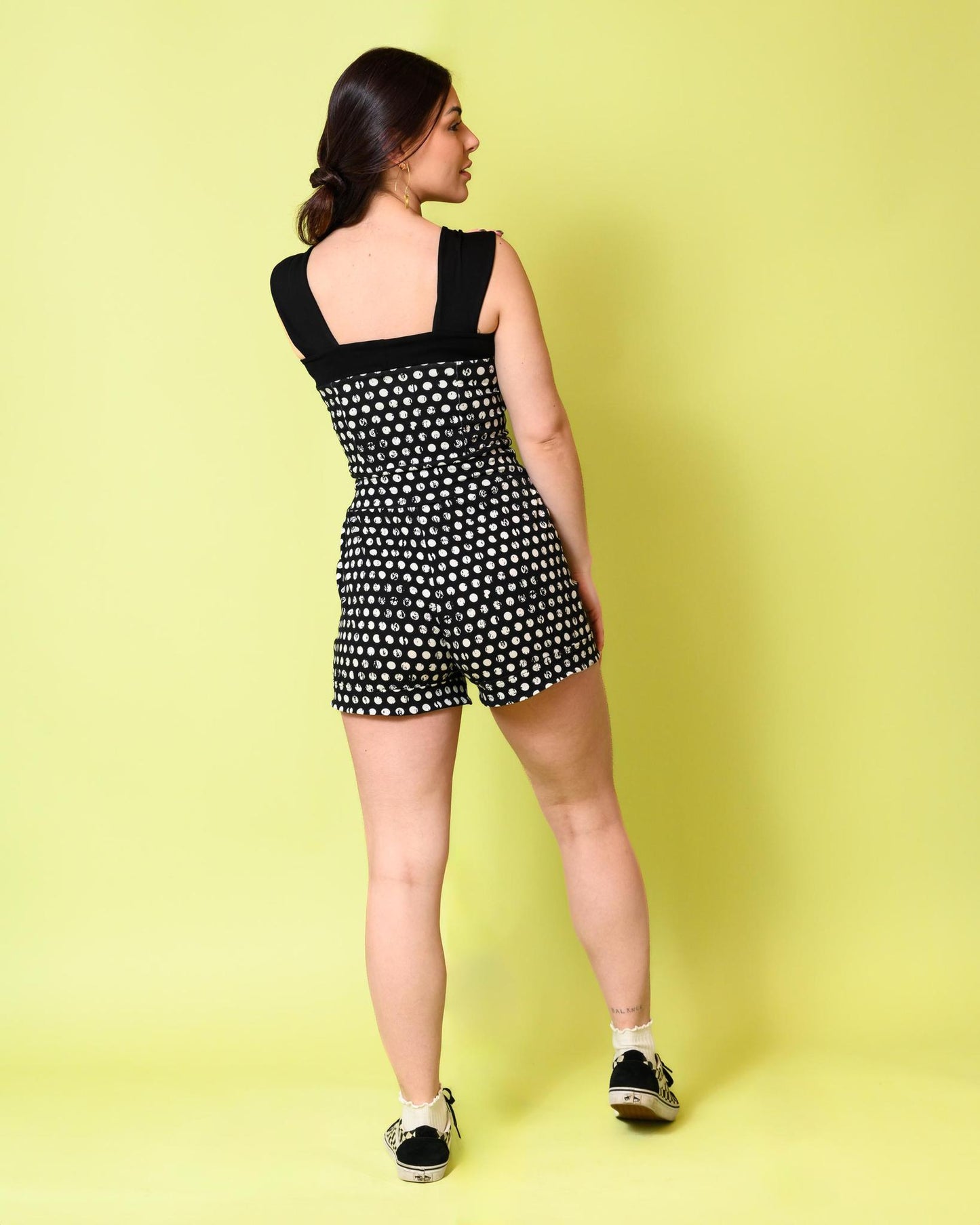 Squasht Wide Strap Shorts Romper in Black & White Polka Dot - SALE - Sizes XS, Medium