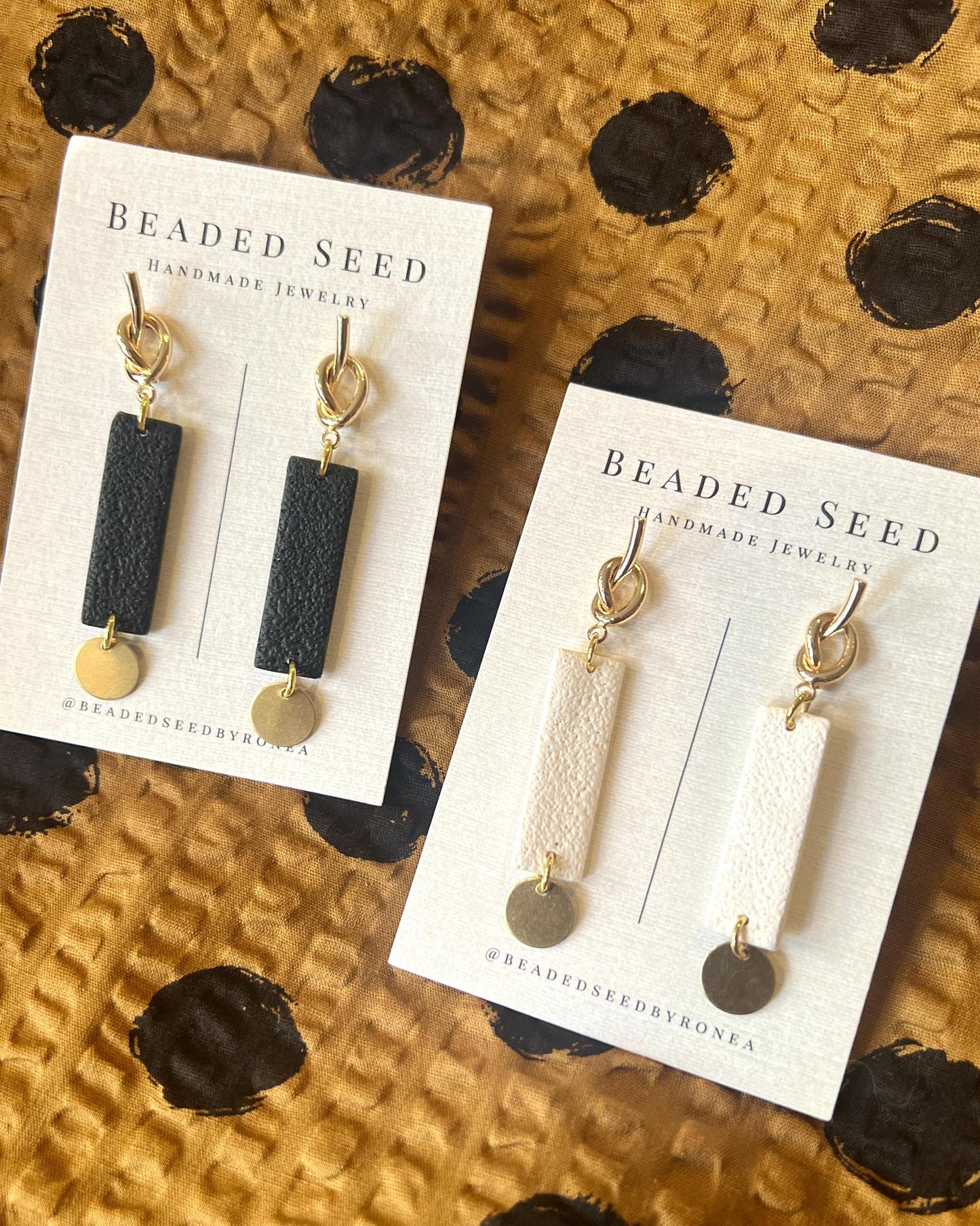 Beaded Seed by Ronea Slim Earrings in Beige