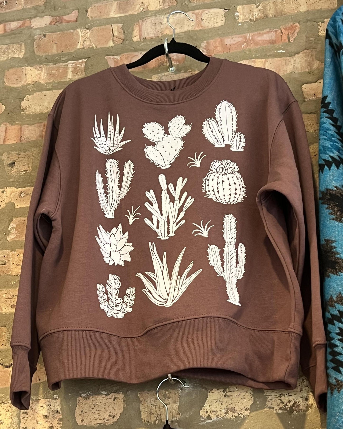 Mad Love Cocoa Women's Crewneck Sweatshirt with Cactus Print - Small, Medium