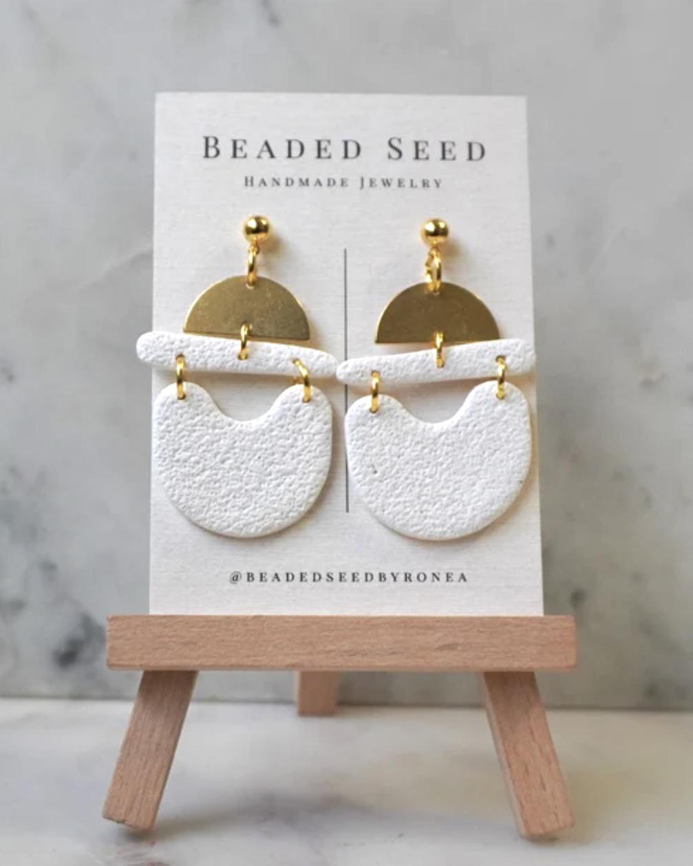 Beaded Seed by Ronea Peach Earrings in White