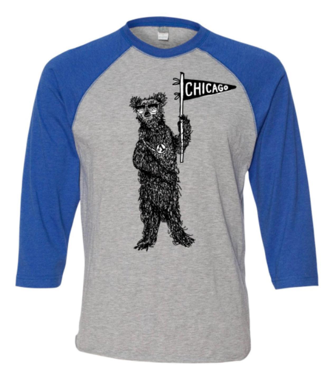 Megan Lee Chicago Bear Tee Gray with Blue Sleeves