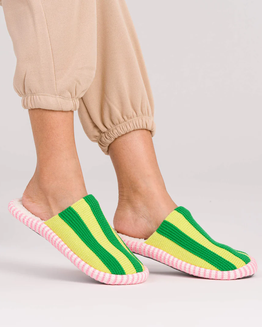 Verloop Super Stripe Slide Slippers in Lime Green