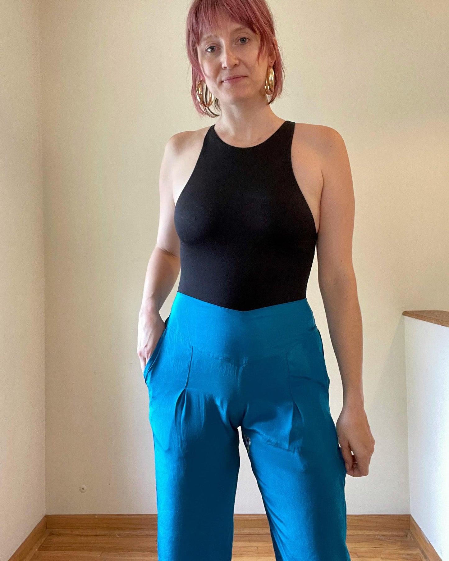 Indie Ella Silk Frida Ankle Capri Trouser Pants in Aquamarine