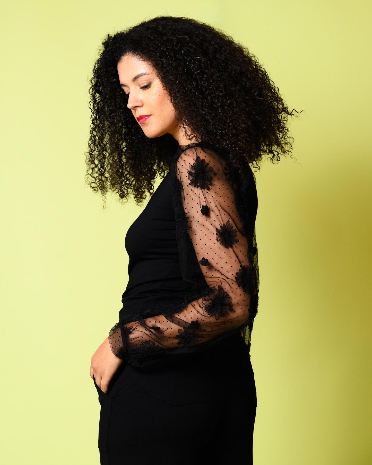 Squasht Lexi Lace Sleeve Top in Noir Black - Last One - Size Small - FINAL SALE