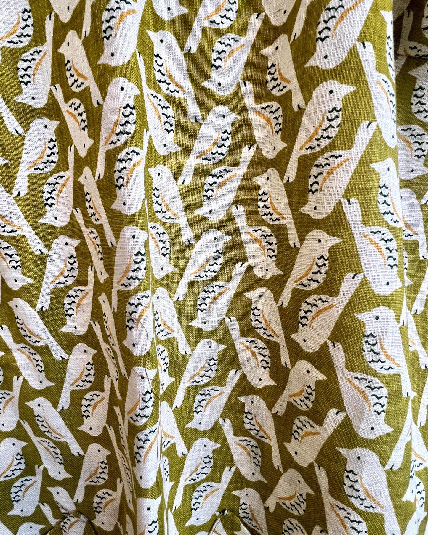Squasht Winifred Dress Chartreuse Cotton Poplin Birds Print 🦜