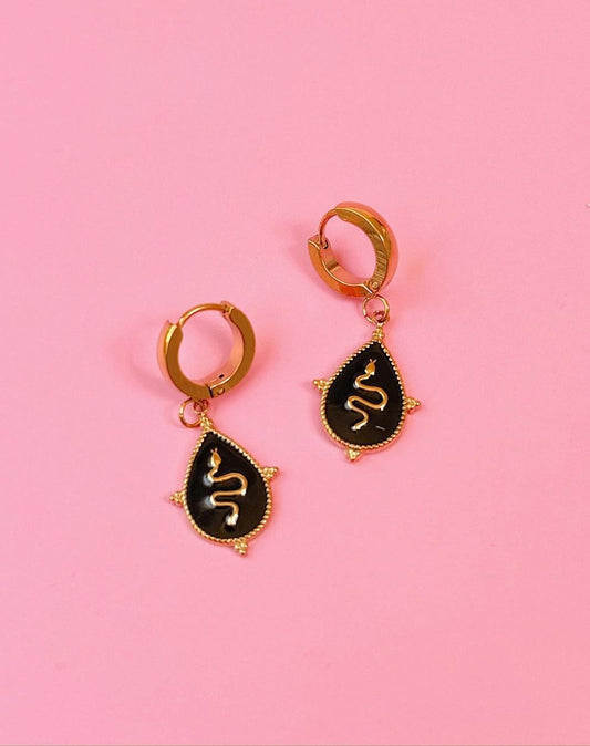 Golden Hour Snake Pendant Teardrop Huggie Earrings