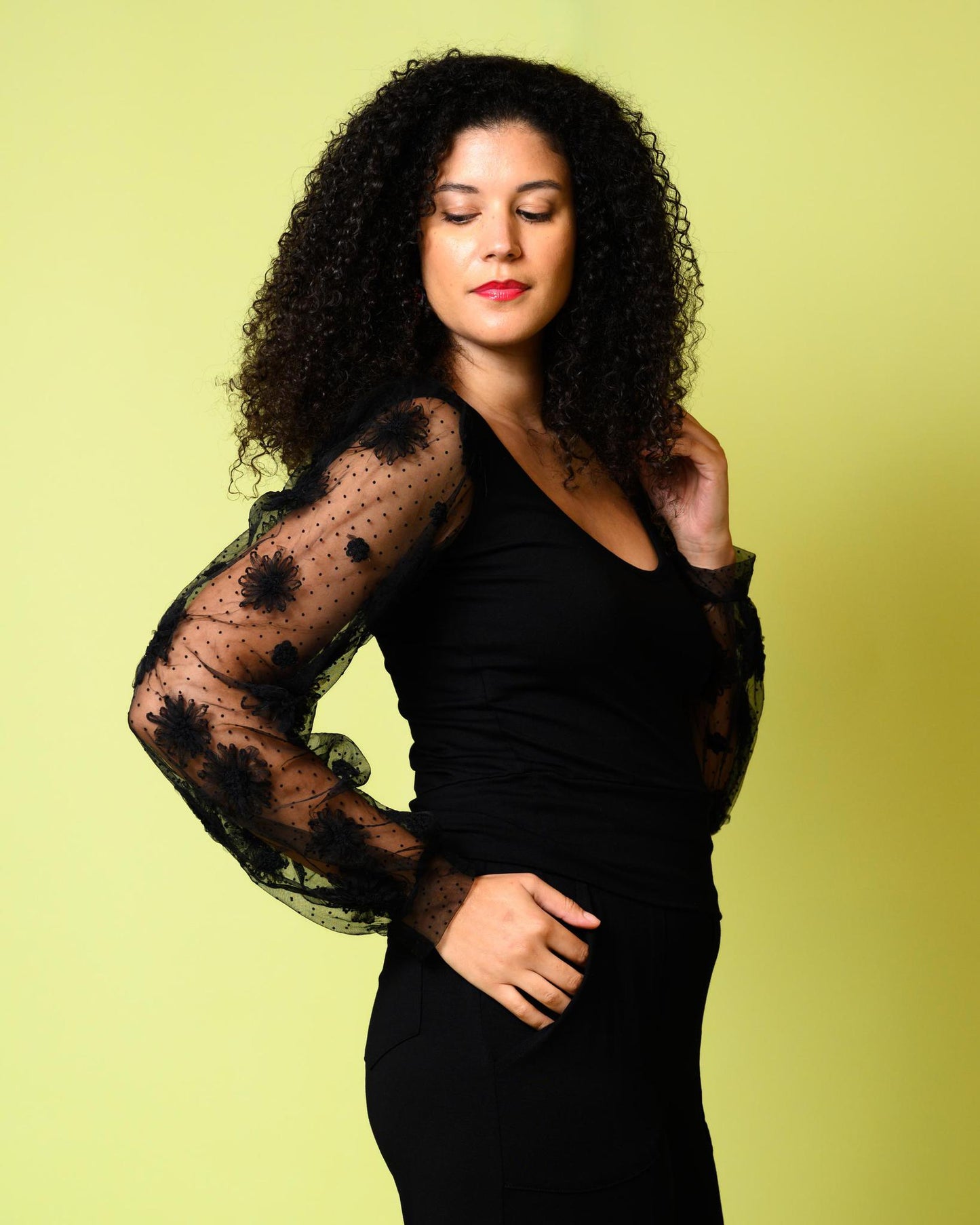 Squasht Lexi Lace Sleeve Top in Noir Black - Last One - Size Small - FINAL SALE